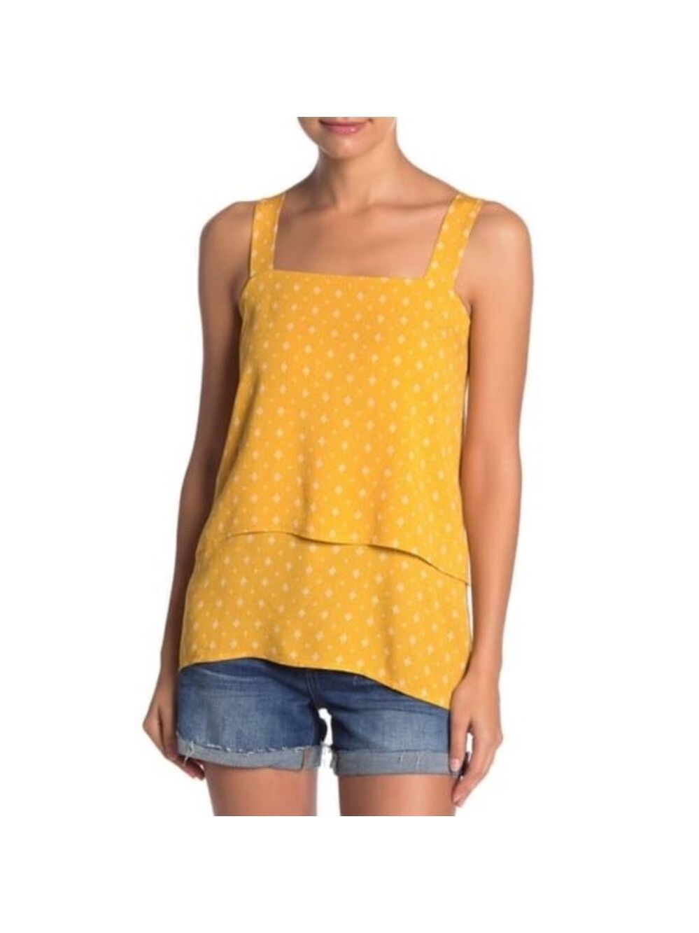 Bobeau Layered Dot Print Square Neck Tank